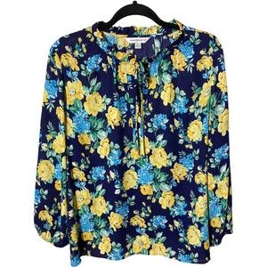 Counterparts Women’s Large Navy Blue/Yellow Smocked Long Sleeve Blouse
